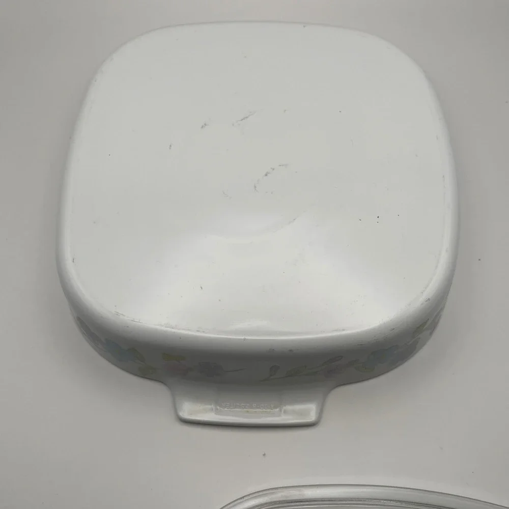Vintage CorningWare Pastel Bouquet Square Baking Dish with Glass Lid See‎ NOTE